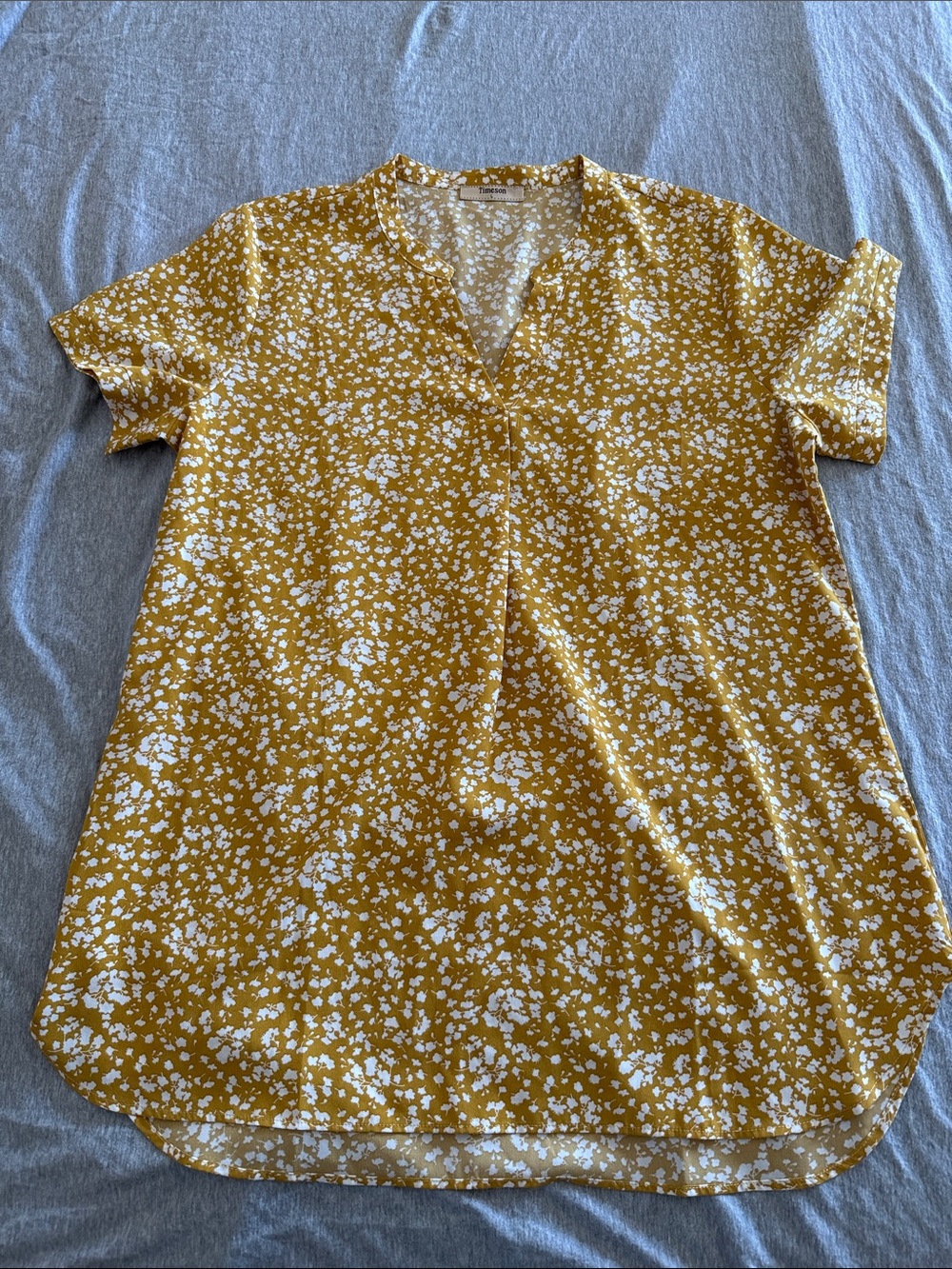 Floral Split-Neck Tunic Top in Mustard Yellow